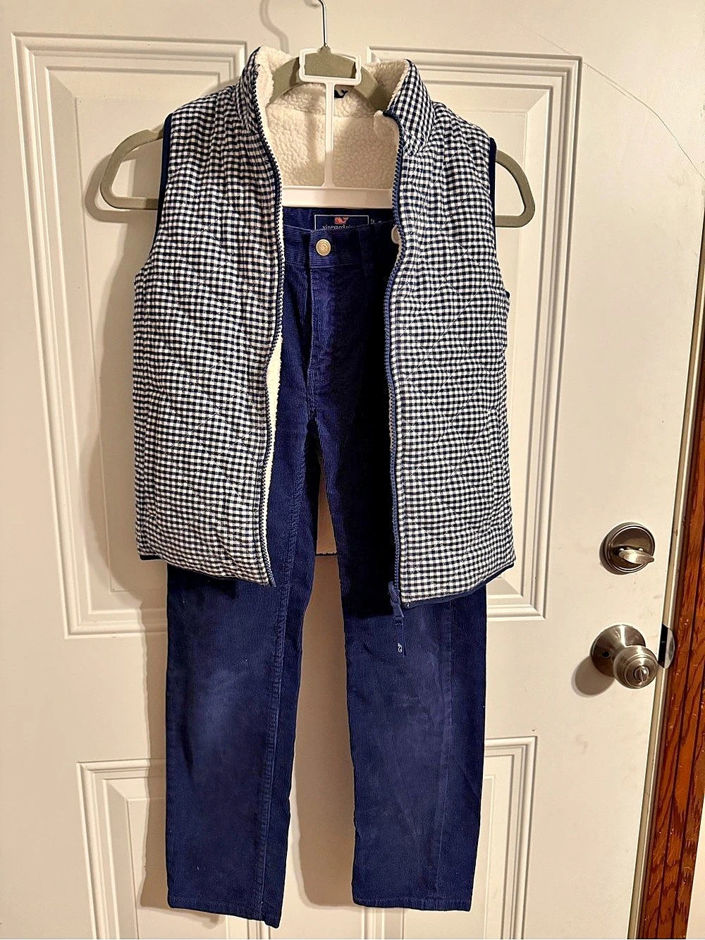 vineyard vines BoysSize Small Gingham Sherpa Vest and Corduroy PantsSet Like New